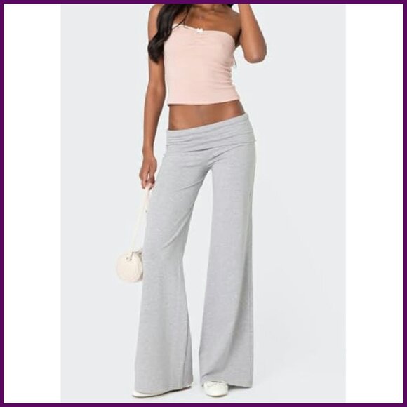 Flare Leggings Fold Over Waist Bootcut Yoga Pants Stretch Polyester Blend - Picture 3 of 7